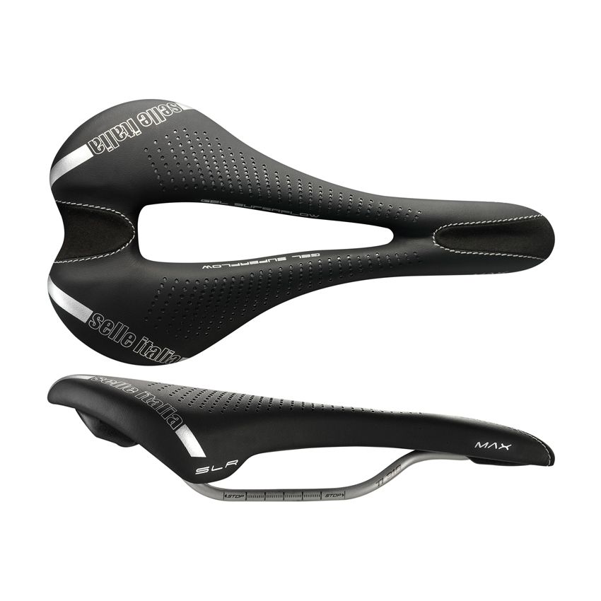 Siodło SELLE ITALIA MAX SLR GEL SUPERFLOW L (id match - L3) TI 316 Tube 7, fibra-tek, 280g czarne (NEW) 