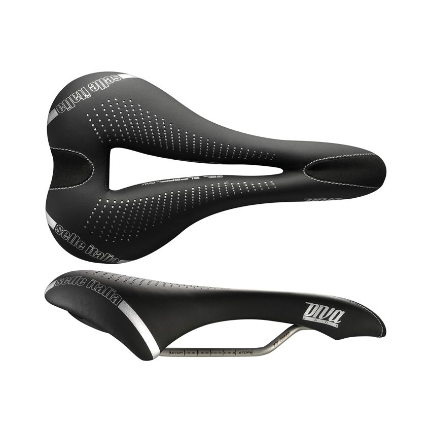 Siodło SELLE ITALIA DIVA GEL SUPERFLOW L (id match - L3) TI 316 Tube 7, fibra-tek, 285g czarne (NEW) 