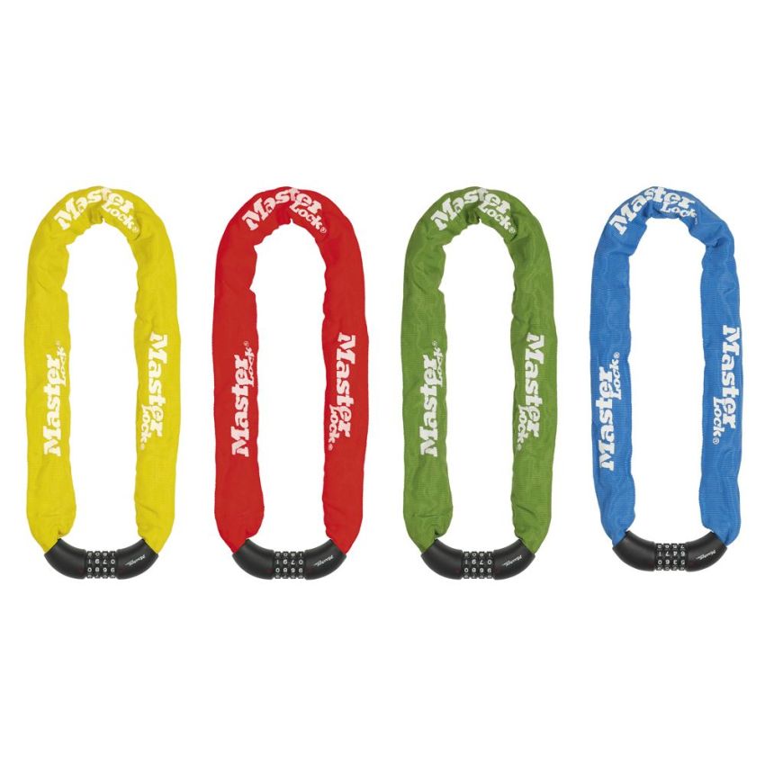 Zapięcie rowerowe MASTERLOCK QUANTUM 8392 ŁAŃCUCH 8mm 40mm 90cm SZYFR zestaw mix kolorów pudełko 6szt. (NEW) 