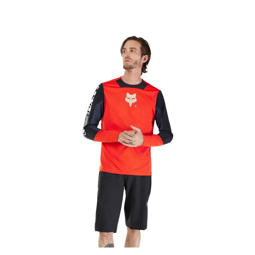 Fox Koszulka Rowerowa Z DŁugim RĘkawem  Defend Elevated Fluo Red S