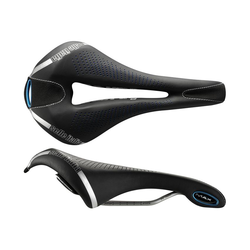 Siodło SELLE ITALIA MAX FLITE E-BIKE GEL SUPERFLOW L (id match - L3) TI 316 Tube 7, fibra-tek - Mokka, 320g czarno-niebieski (NEW) 