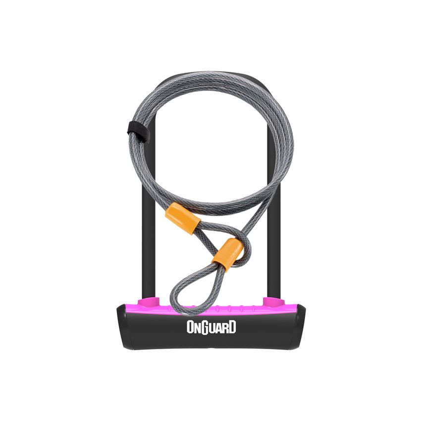 Zapięcie rowerowe ONGUARD NEON 8154PN U-LOCK - 115mm 230mm - uchwyt + 2 x Klucze + linka 10mm 120cm różowe (NEW) 