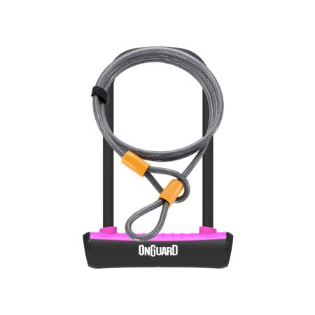 Zapięcie rowerowe ONGUARD NEON 8154PN U-LOCK - 115mm 230mm - uchwyt + 2 x Klucze + linka 10mm 120cm różowe (NEW) 