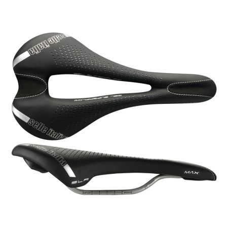 Siodło SELLE ITALIA MAX SLR GEL SUPERFLOW L (id match - L3) TI 316 Tube 7, fibra-tek, 280g czarne (NEW) 