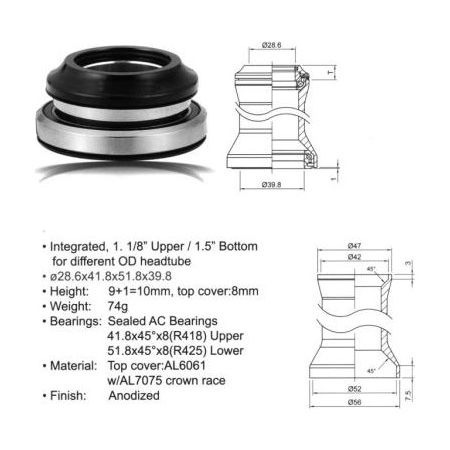  Stery AUTHOR ACO-HS40 Integrated 1-1/8"-1,5"  (28.6/51.8/39.8mm) czarne 