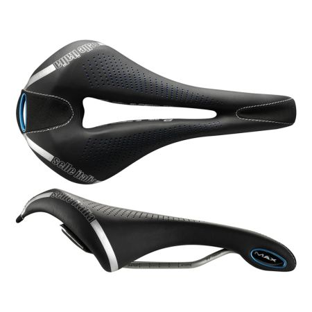Siodło SELLE ITALIA MAX FLITE E-BIKE GEL SUPERFLOW L (id match - L3) TI 316 Tube 7, fibra-tek - Mokka, 320g czarno-niebieski (NEW) 