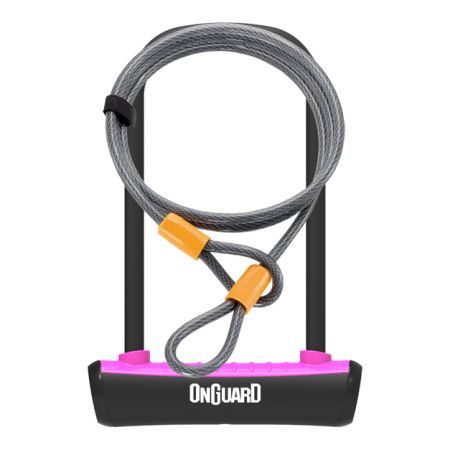 Zapięcie rowerowe ONGUARD NEON 8154PN U-LOCK - 115mm 230mm - uchwyt + 2 x Klucze + linka 10mm 120cm różowe (NEW) 