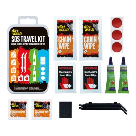 Zestaw czyszcząco-naprawczy WELDTITE DIRTWASH SOS TRAVEL KIT 3x łatki samoprzylepne + 2x łyżki + 2x oleje + chusteczki 